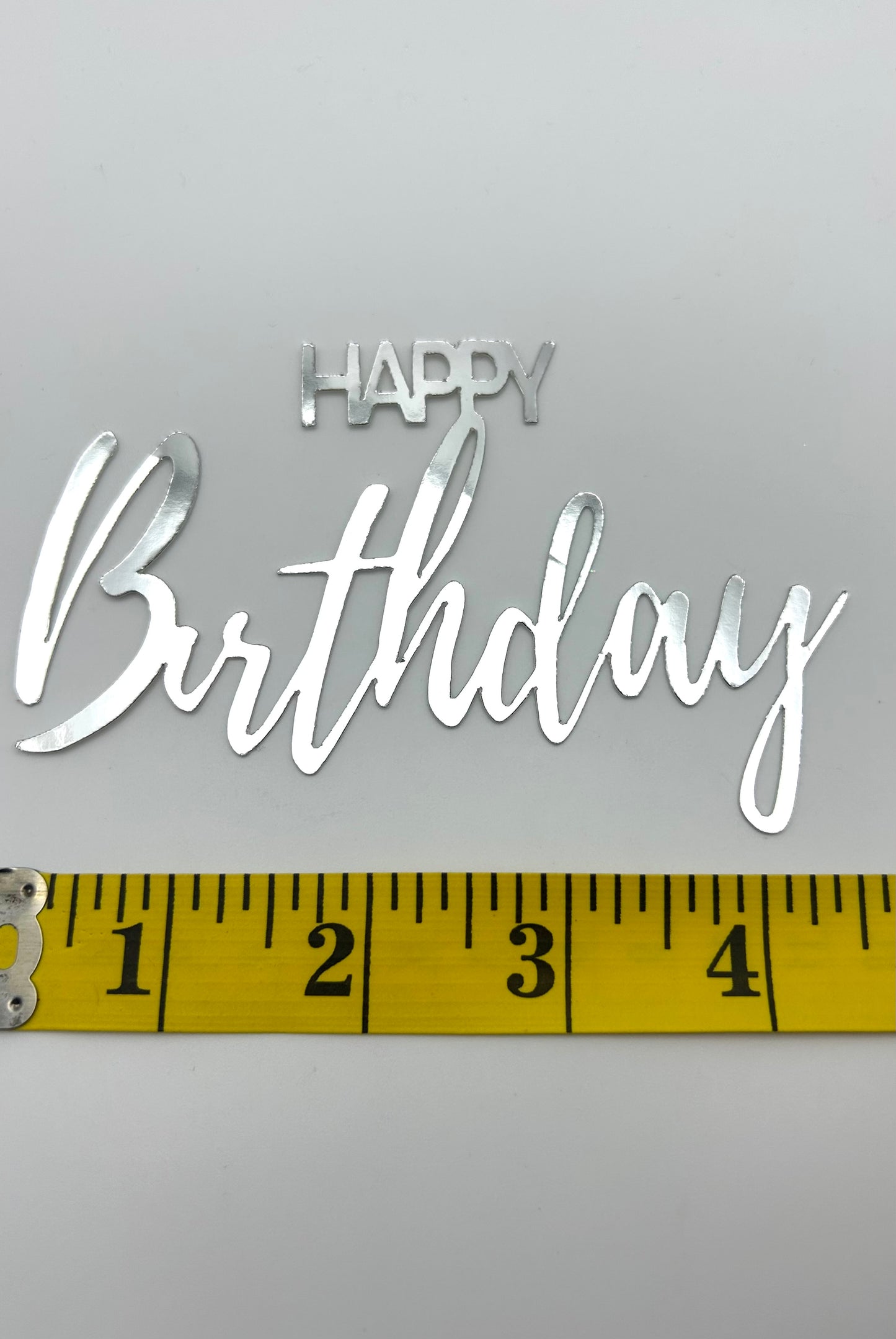 Mirror Metallic Happy Birthday- Silver (acrylic stick included)