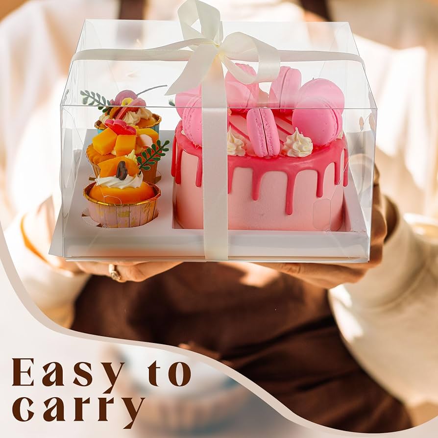 Transparent 2 cupcake, 1 cake cavity bento box- White base