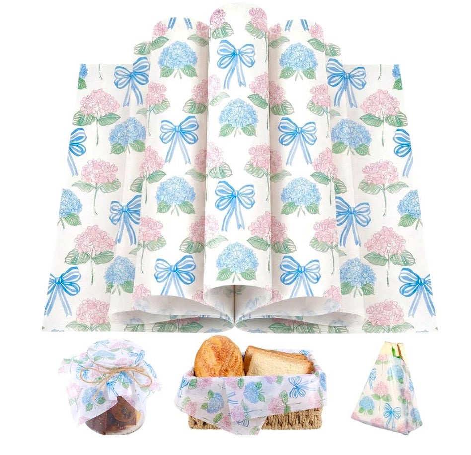 Greaseproof Wax Paper- Hydrangea and Bows