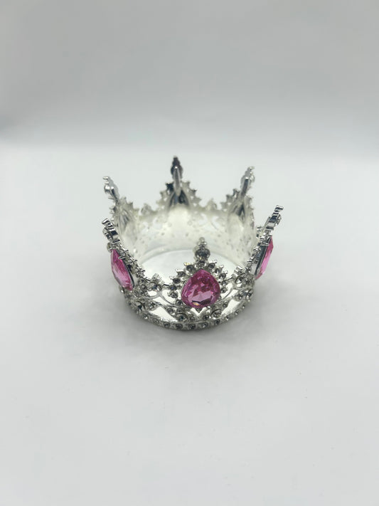 2” Pink Gem Studded Silver Crown