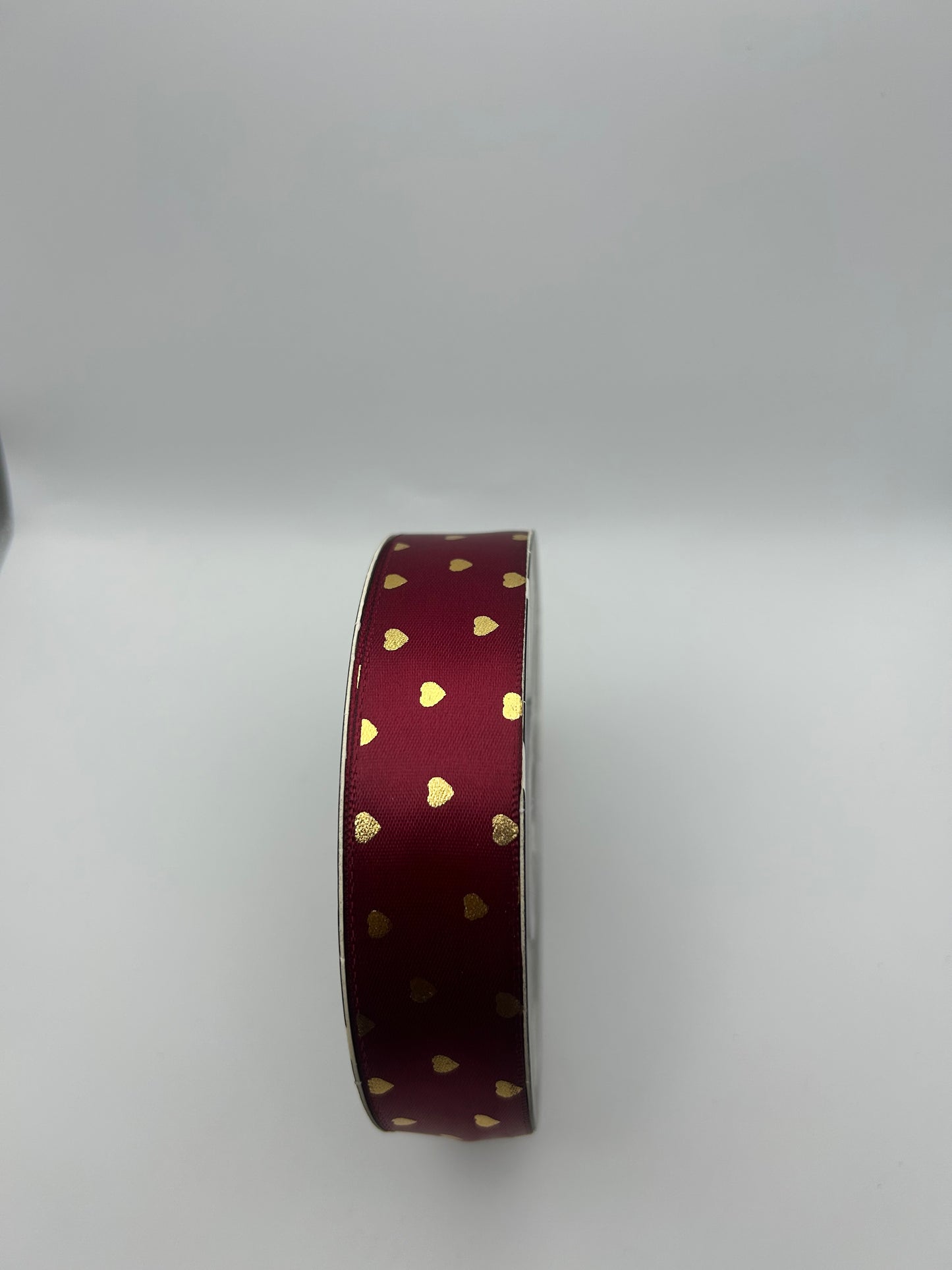 1 inch Satin Ribbon- Burgandy with Gold hearts