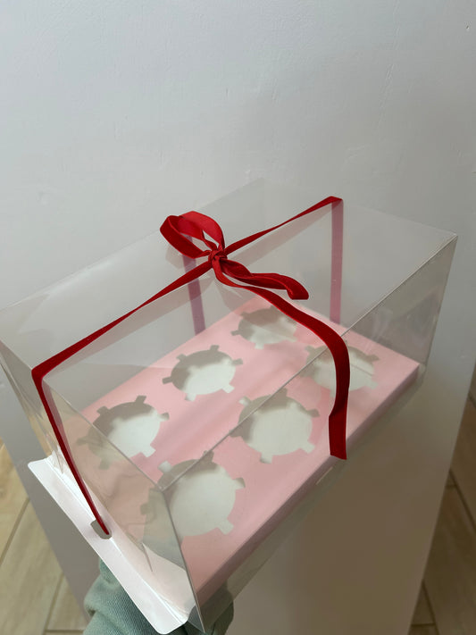 Transparent 6 Cavity Cupcake Box- Pink base