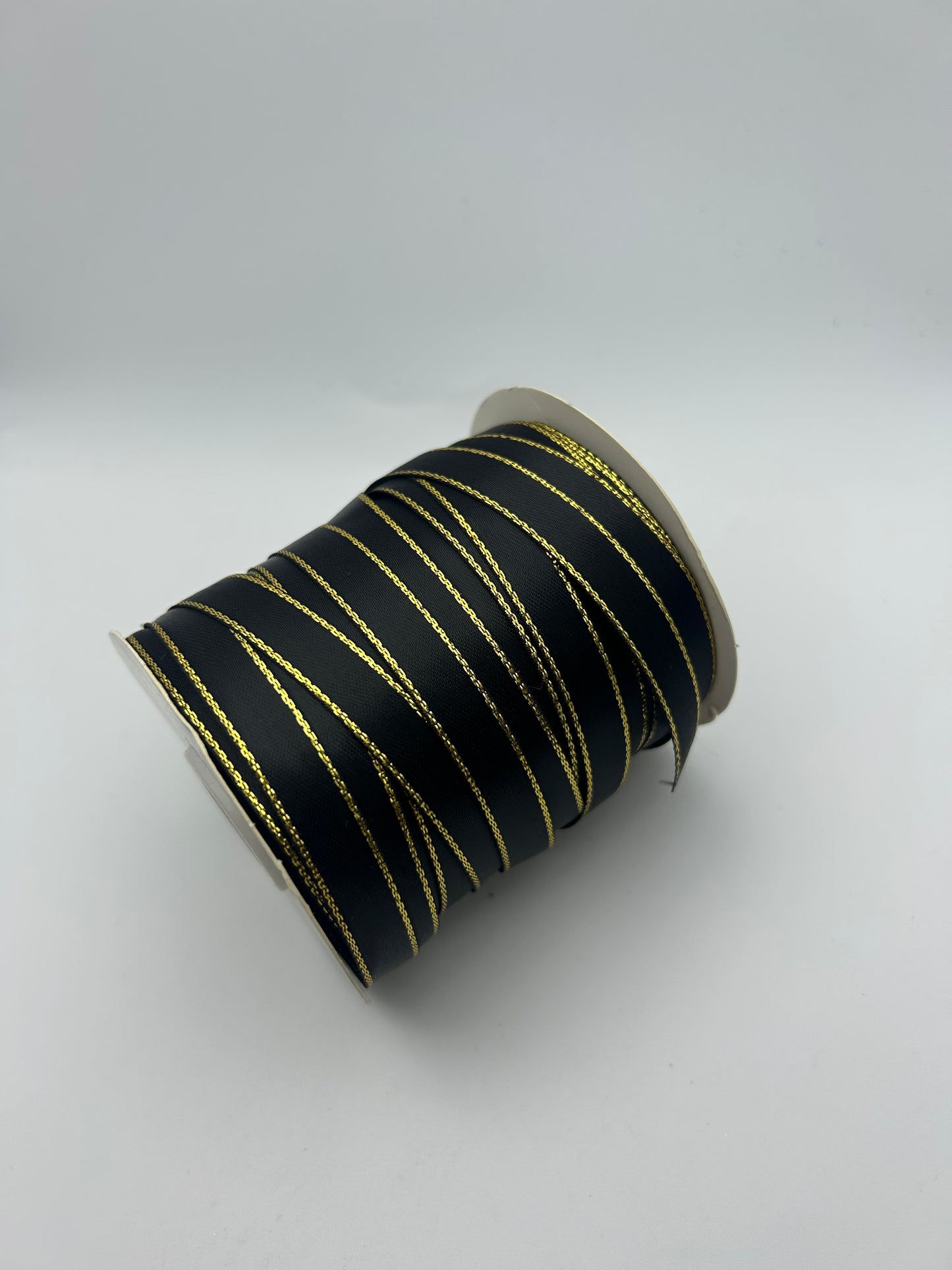 3/8 inch Satin Ribbon- Black with Gold edge