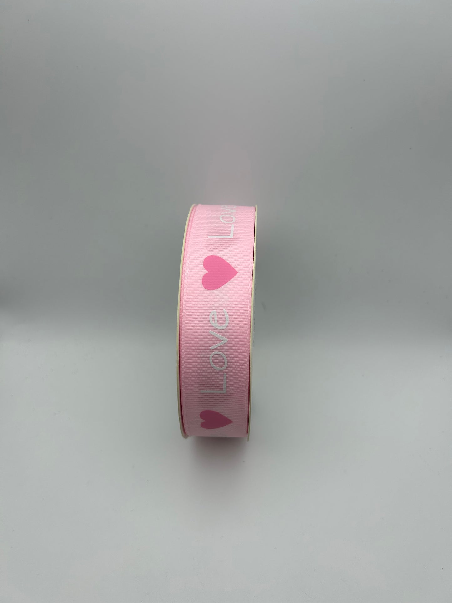 1 inch Ribbon- Baby Pink with Pink Hearts and White Love
