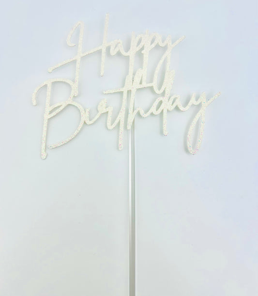 Happy Birthday- Glitter White