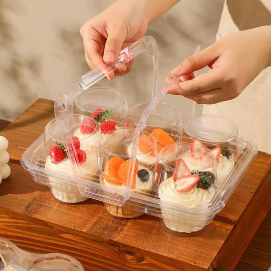 Plastic 6 cupcake container with handle
