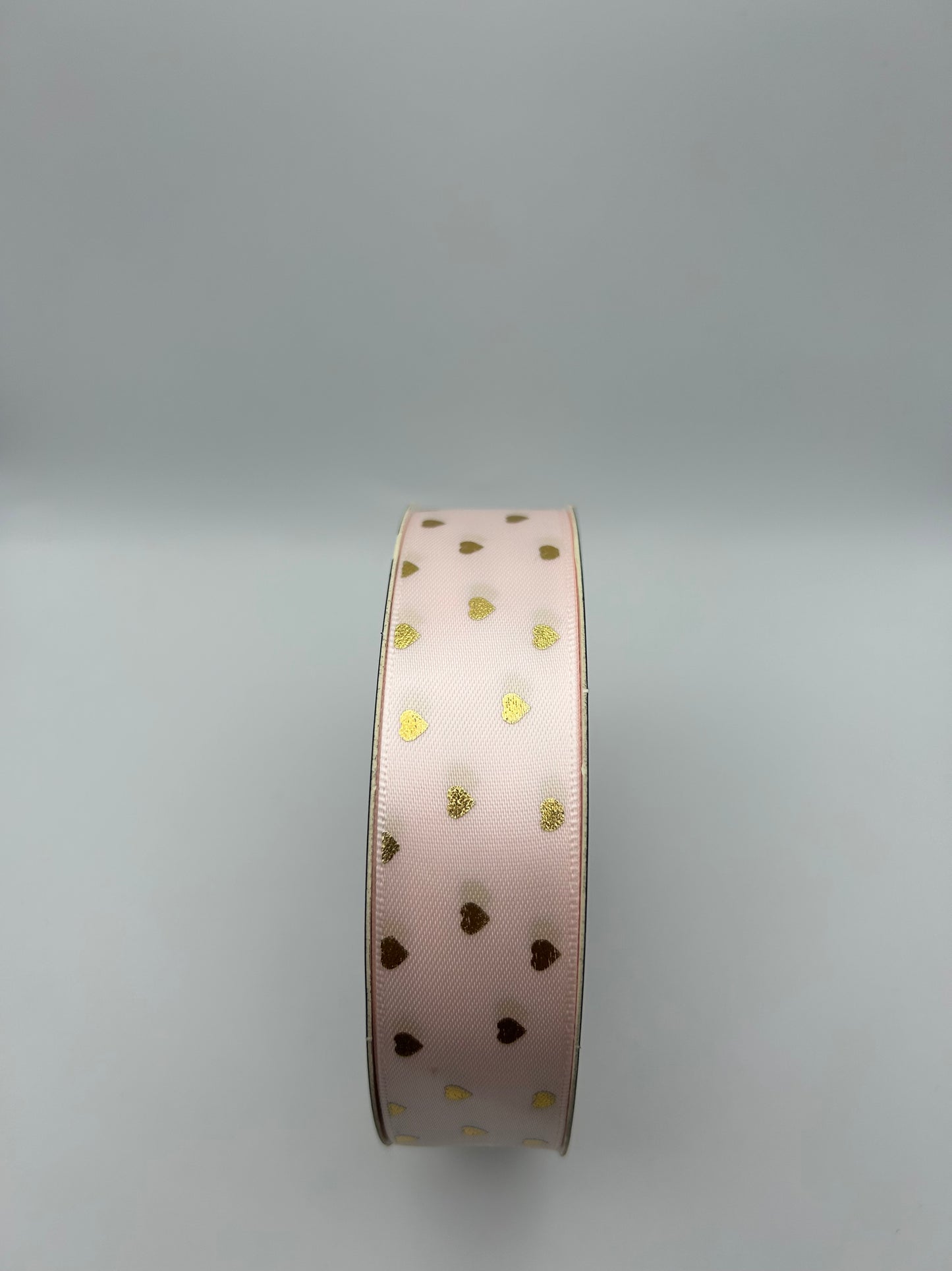 1 inch Satin Ribbon- Blush Pink with Gold hearts