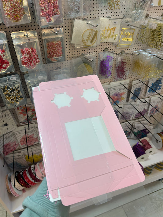 Transparent 2 cupcake, 1 cake cavity bento box- Pink Base