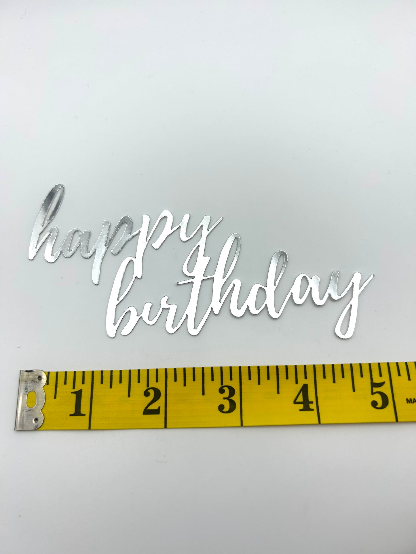 Mirror Metallic Happy Birthday- Silver (acrylic stick included)