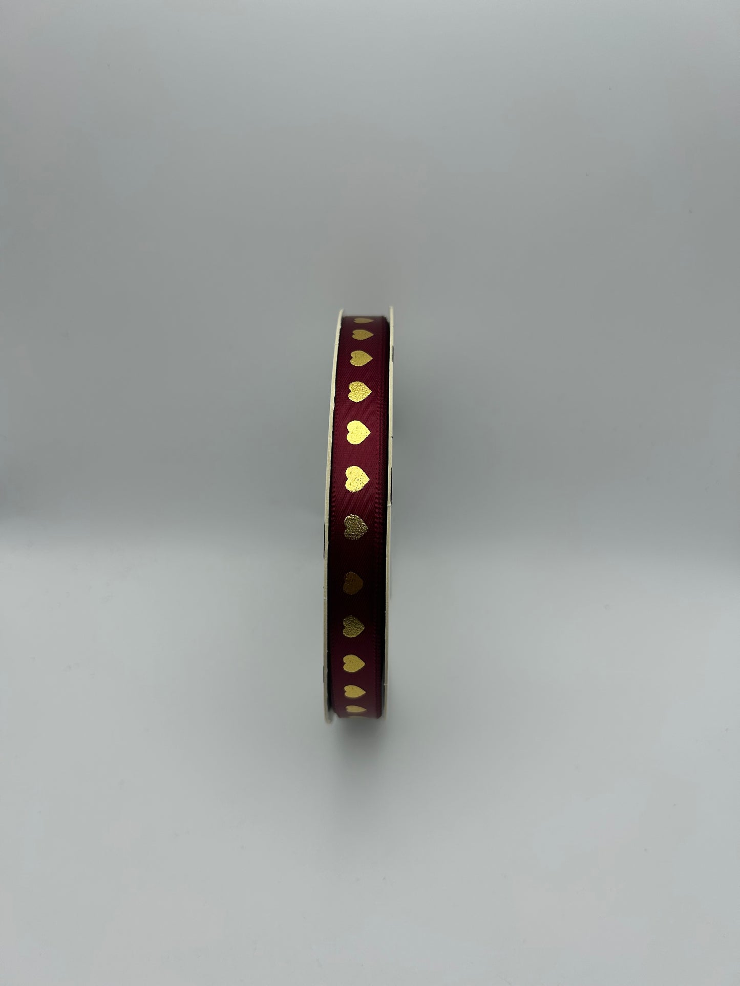 3/8 inch Satin Ribbon- Burgandy with Gold Hearts