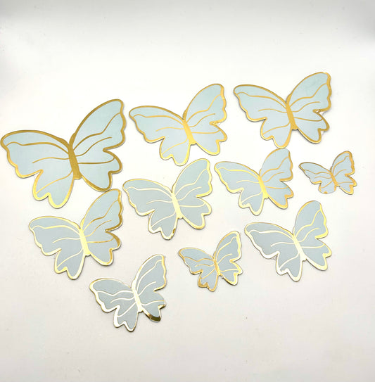 Baby blue and gold butterflies