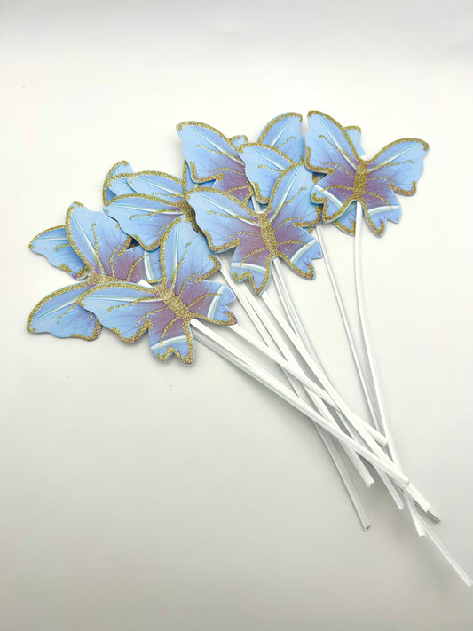 Blue butterflies with stick