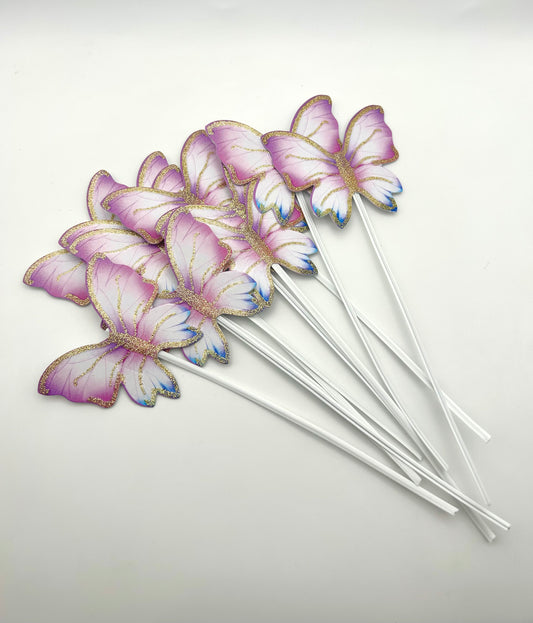 Purple white butterflies with stick