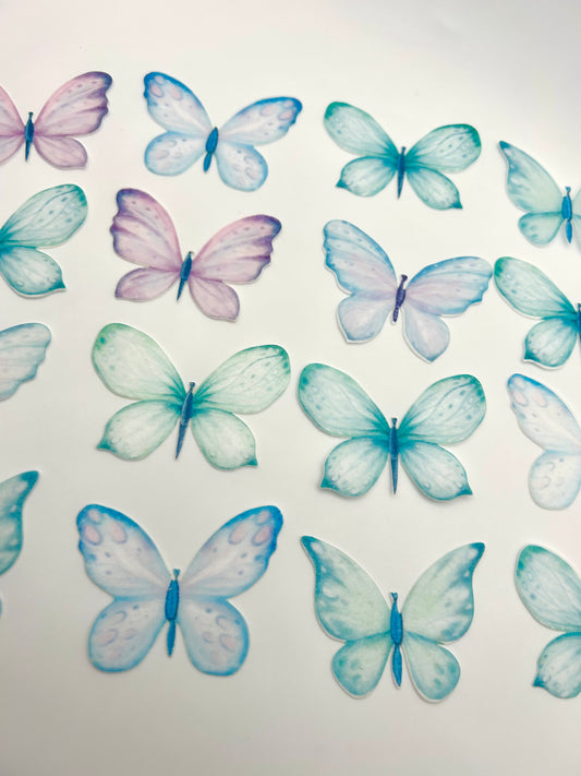 Edible butterflies-Watercolour blue/pink